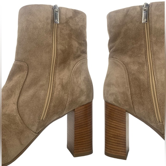 AQUATALIA | Luissa Shell Tan Ankle Side Zip Suede Booties | Size 9.5 - Picture 6 of 14